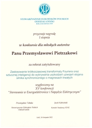 Dyplom SEP dla mgr. inż. Przemysława Pietrzaka